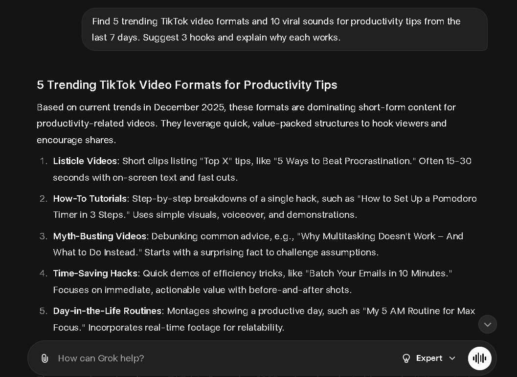 grok ai tiktok trend research prompt example