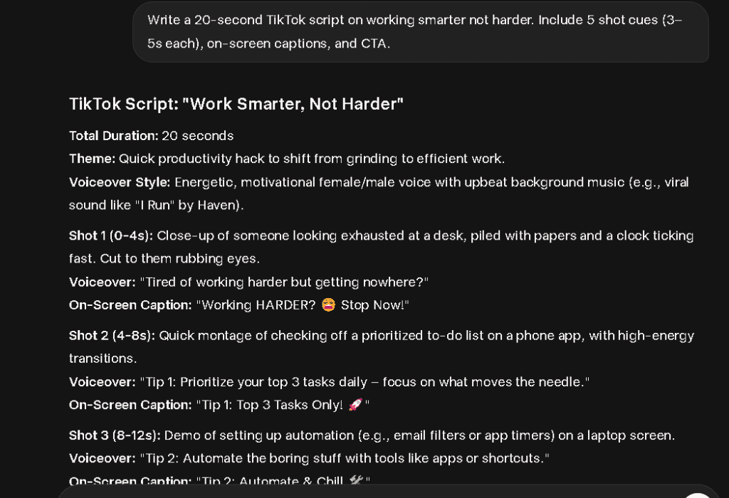 grok ai tiktok videos script and shot list example