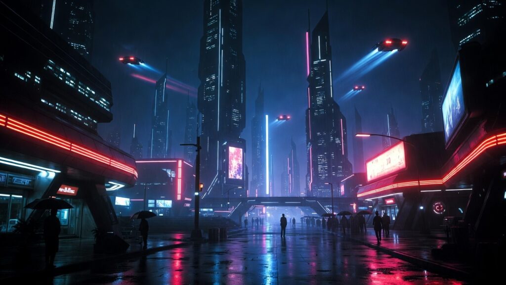 Cyberpunk city scene created with Grok AI prompt
