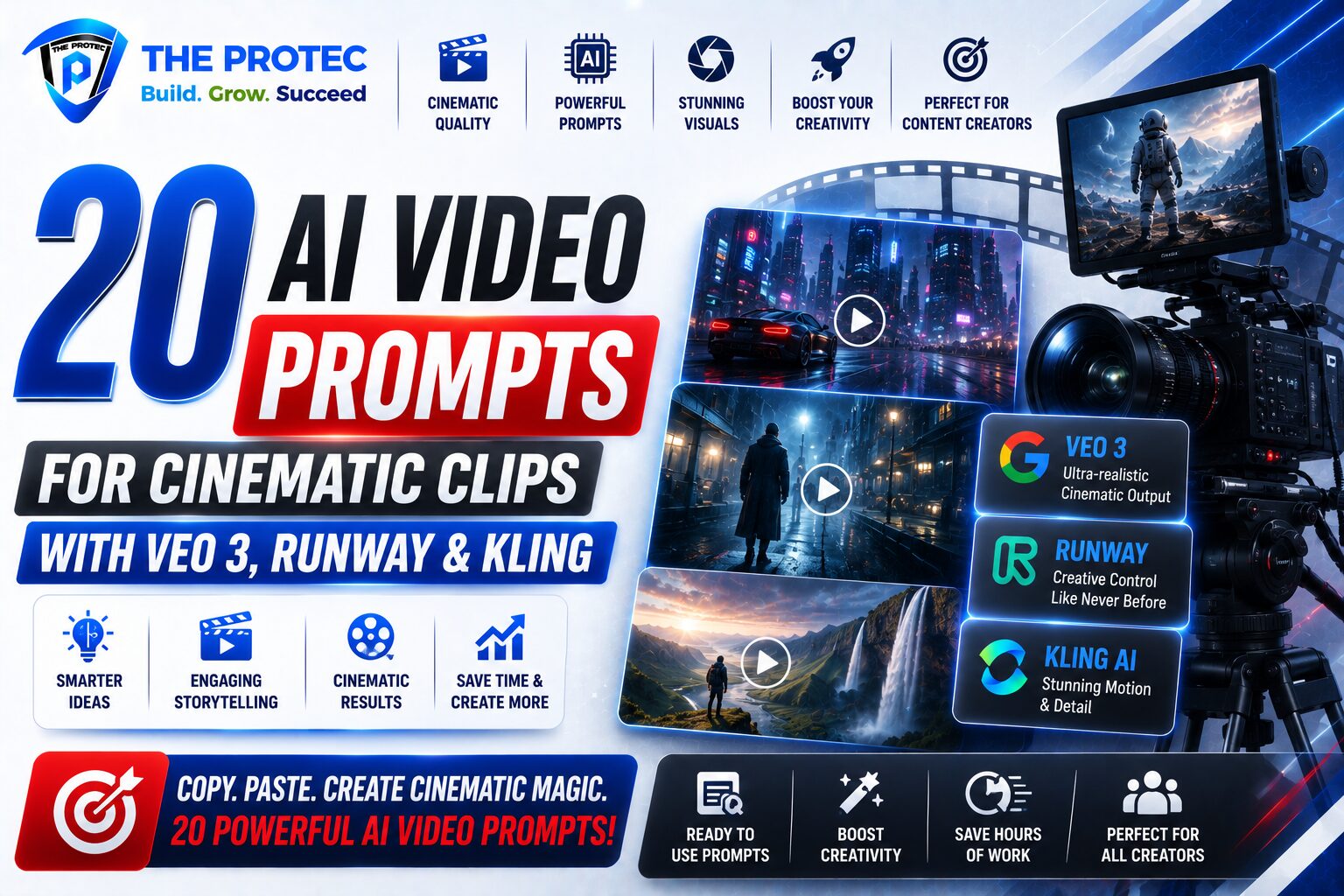20 AI Video Prompts for Cinematic Clips with Veo 3, Runway & Kling